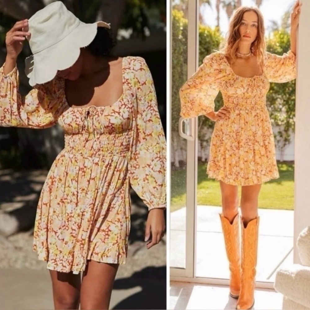 NWT L*SPACE Cassidy Long Sleeve Floral Cover-up Dress‎ In Yellow, Size S